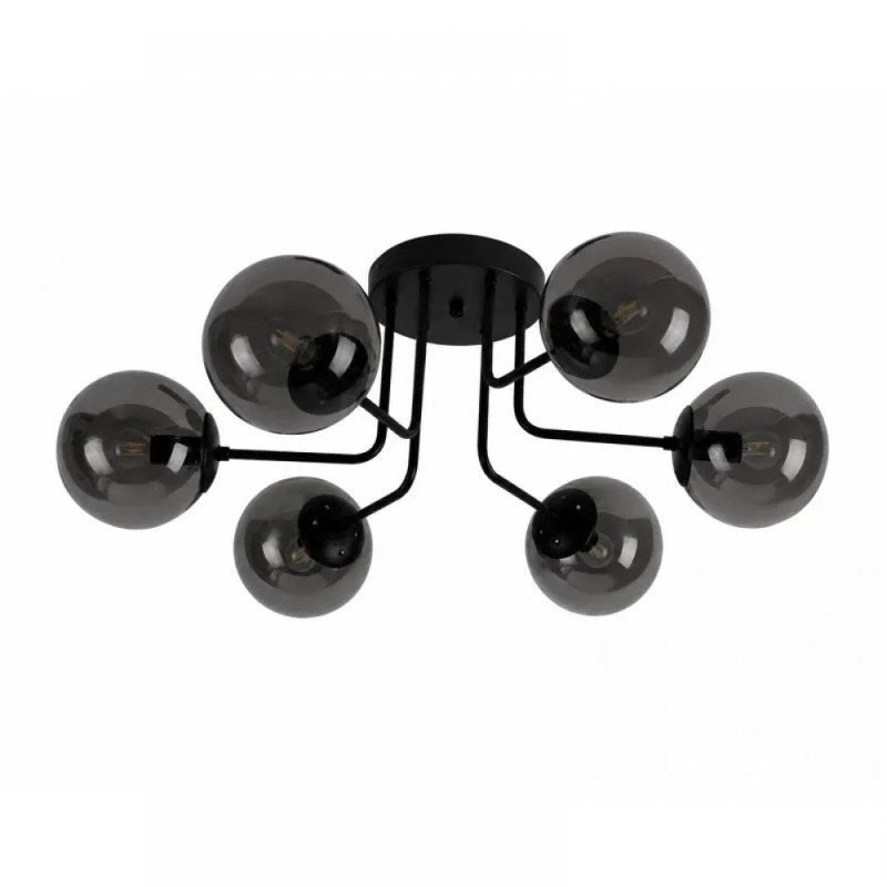 NG Lighting Φωτιστικό Οροφής Πλαφονιέρα Χειροποίητο Μεταλλικό Μαύρο με Φιμέ Γυαλιά Εξάφωτο Ε27 70x30cm 2026825